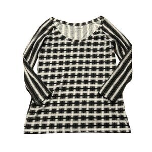 Norma Kamali Shirt Womens XL Organic Cotton Black Gray Cream Top